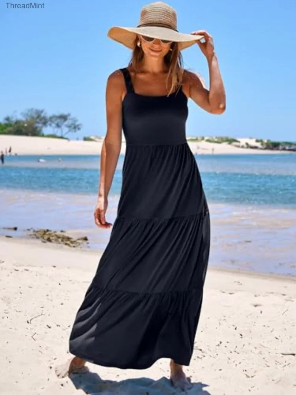 Sleeveless Maxi Dress with Pockets, Slim Fit, Rayon Blend, Casual Summer Wear - Picture 2 of 7